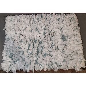 Shaggy Chic Teal & Ivory Throw Rug 22x17 Cozy Boho Hygge Apartment Soft Layered